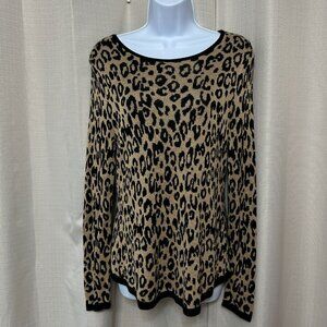 Chico's Mindy Jacquard Zip Back Sweater Women's Sz 1 / Medium Animal Print